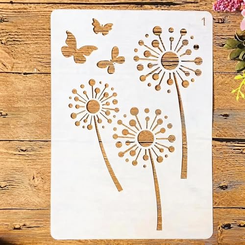 TIAMECH A4 Reusable Butterfly and Dandelion Stencil for Painting - style: Butterfly and Dandelion