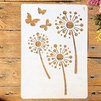 TIAMECH A4 Reusable Butterfly and Dandelion Stencil for Painting - style: Butterfly and Dandelion