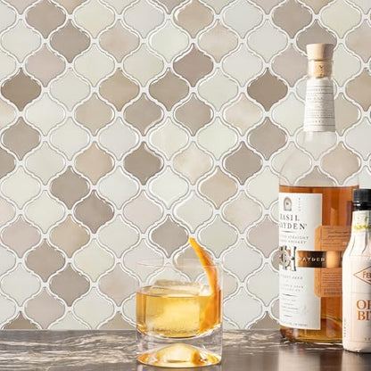 STICKGOO Arabesque Peel and Stick Backsplash Tile for Kitchen, Brown Beige - color: Brown Beige