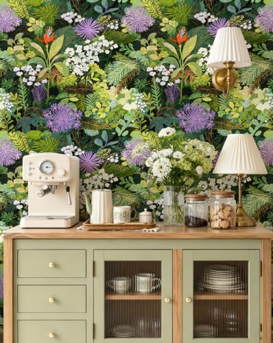 Peel and Stick Wallpaper Floral Renter Friendly Wallpaper - color: Jungle Green