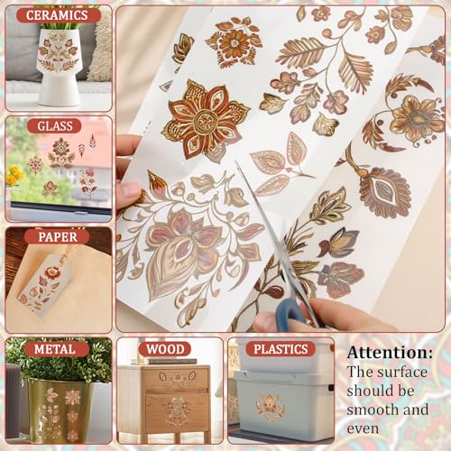 WANDIC 3 Sheets Rub on Transfer Stickers, Vintage Leaf Flower Transfer Decal Waterproof Decals Furniture Craft Sticker for DIY Scrapbooking Present Boxes Cups,15 * 30 cm