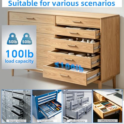 SHUHANG 10 Pair Full Extension Drawer Slides 8 10 12 14 16 18 20 22 24 Inch Ball Bearing Rails 100 lb Load Capacity Side Mount Cabinet Dresser Glides Wardrobe Kitchen Trash Can Slider Runners Silver - size: 8 Inch, style: 10 Pair (Silver)