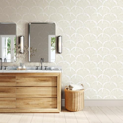 Tempaper x Novogratz Waverly White Feather Palm Removable Peel and Stick Wallpaper, 20.5 in X 16.5 ft, Made in The USA - color: Waverly White, size: 20.5" x 198"