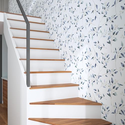 Laatse Light Leaf Floral Wallpaper Peel and Stick 17.5" x 118", White Blue - color: Blue, size: 17.5" x 118"
