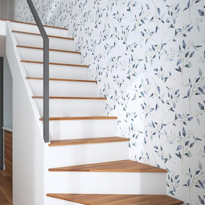 Laatse Light Leaf Floral Wallpaper Peel and Stick 17.5" x 118", White Blue - color: Blue, size: 17.5" x 118"