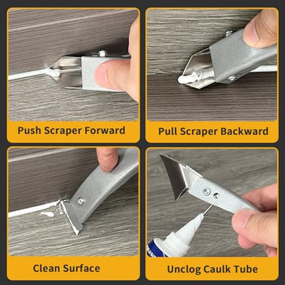 Caulking Tool-Caulk Remover Tool Kit,Grout Removal Tool,Silicone Bathroom Caulk Finishing Tool with Stainless Steel Scraper and Metal Handle for Bathroom,Kitchen,Bathtub,Sink Joint,Window - color: Silver