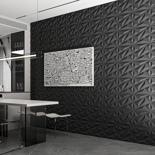 Art3dwallpanels 33 Pack 3D Wall Panels Diamond, Black, 12''x12'' - color: Black, size: 33 Pack
