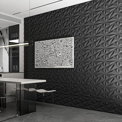 Art3dwallpanels 33 Pack 3D Wall Panels Diamond, Black, 12''x12'' - color: Black, size: 33 Pack