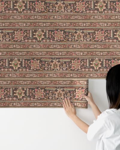 Tribal Geometric Brown Peel and Stick Wallpaper Removable Boho 9in×19.7ft - color: Tribal Brown