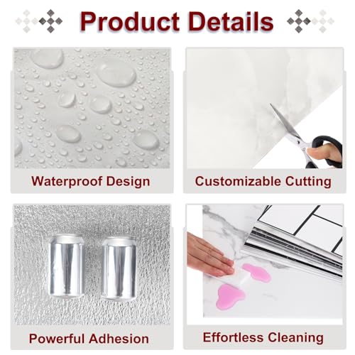 HARFINGTON 15pcs Peel and Stick Marble Tiles, Waterproof Wall Panel Backsplash, 12"x12" PVC Peel and Stick Shower Tiles for Bathroom, Kitchen, Living, Silver Gray Design - style: Silver Gray
