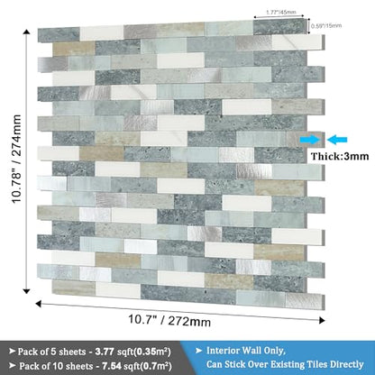 BeNice Peel Stick Backsplash Brick Stone Wall Tile Blue Gray 10pcs
