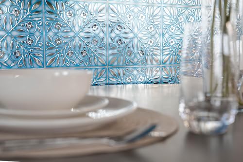 Main Street Peel and Stick Wallpaper Tiles, Blue & Silver Leaves, 24-Pack - style: Blue and Silver Leaves