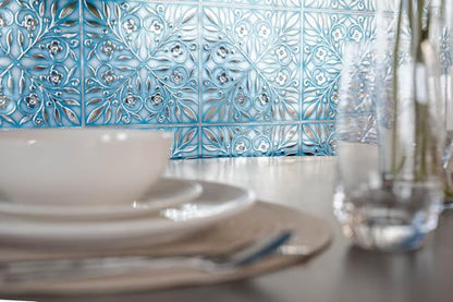 Main Street Peel and Stick Wallpaper Tiles, Blue & Silver Leaves, 24-Pack - style: Blue and Silver Leaves