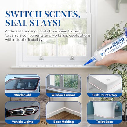 RTV Silicone Adhesive Sealant - High Temperature & Waterproof Caulking for Home, Auto, & Crafts - Creates Flexible, Long-Lasting Seal on Kitchen, Bathroom, Shower, Window (Clear, 30ml/1oz) - color: Clear
