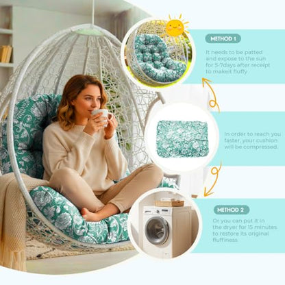 Hanging Egg Chair Cushion 47x35x7 Inches Waterproof Teal Rose - color: Teal Rose