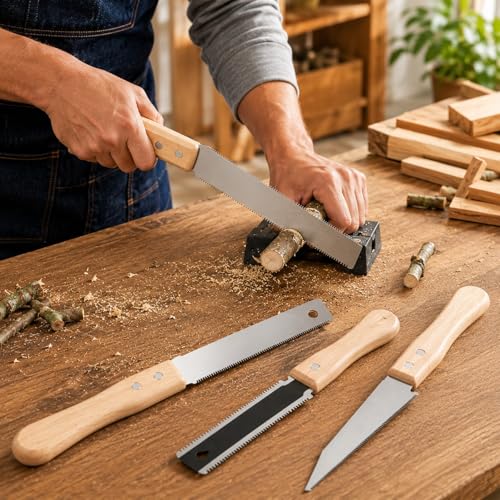 3pcs Flush Cut Pull Saw Set, Fine Teeth Mini Hand Saws with Wooden Handle, Small Portable Woodworking Detail Cutter for DIY