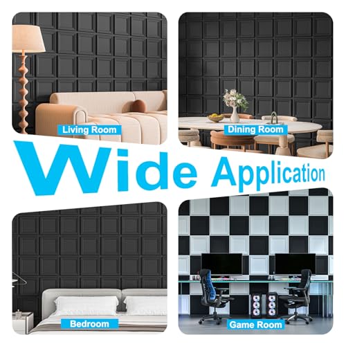 Art3d 33-Pack Accent 3D Textured Wall Panels, 11.8 x 11.8 in, Black - color: Black