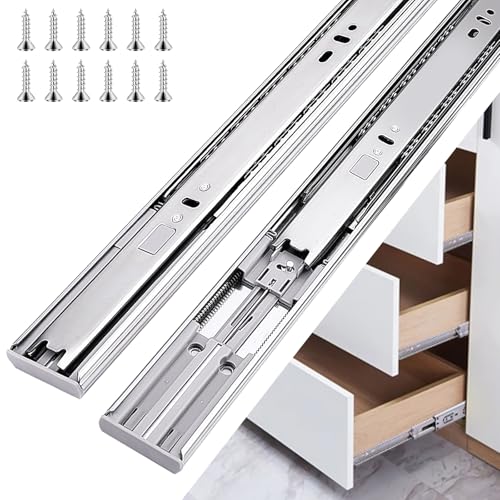 16 inch Drawer Slides 6 Pairs (12pcs) Soft Self Close 3 fold Full Extension Ball Bearing Cabinet Drawer Glides Side Mount for Dresser, Cabinet, Kitchen 100 LB Capacity 16" Silver - size: 16inch-400mm
