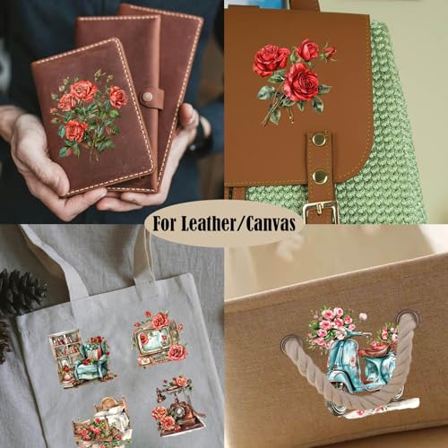 ZMRU 24 Sheets of Watercolor Style Rub on Transfers for Crafts - Perfect for Glass, Porcelain, Leather, Canvas, and Fabric Projects - IOD Transfers Included,3 * 3inch (Red Rose) - style: Red Rose
