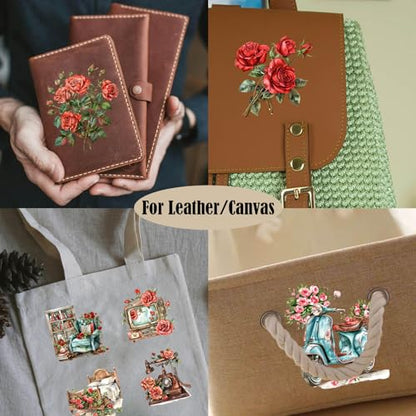 ZMRU 24 Sheets of Watercolor Style Rub on Transfers for Crafts - Perfect for Glass, Porcelain, Leather, Canvas, and Fabric Projects - IOD Transfers Included,3 * 3inch (Red Rose) - style: Red Rose