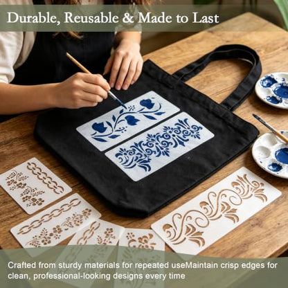 20-Piece Reusable Stencils for Painting – Elegant Lace & Bird Designs, Large Wall & Wood Stencils for DIY Crafts, Canvas, Furniture & Home Decor