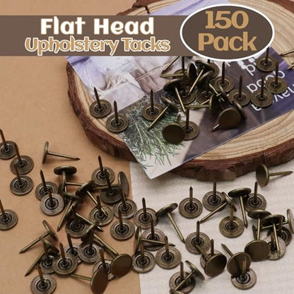 Biaungdo 150 Pcs Bronze Flat Head Upholstery Tacks with Box for Furniture - color: Bronze