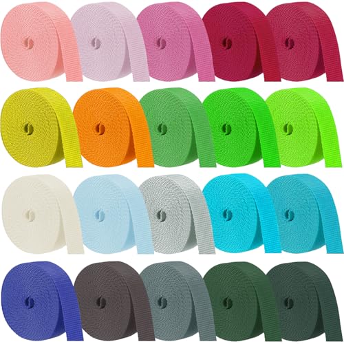 20 Rolls Heavy Cotton Webbing 1 Inch, 65.6 Yard 20 Color Polyester Tubular Webbing Strap Tote Bags Leash Straps for Making Bag Handles, Cloth Belt, Crafts Outdoor Accessories - size: 20 Rolls