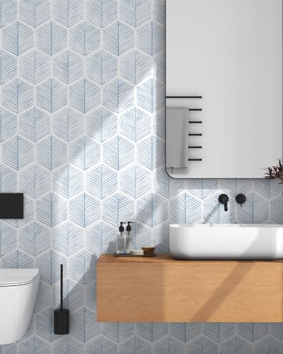 OSECAGE Geometric Peel and Stick Wallpaper Blue Contact Paper 17.3''×197'' - color: Blue, size: 17.3" x 197"