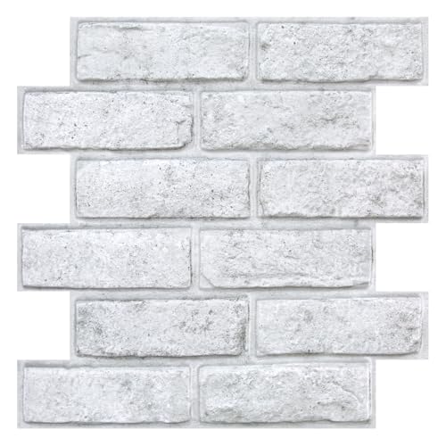 COMSTICKC 3D Faux White Brick Wall Panels Peel and Stick Wall Stickers - color: White with Gray Spots