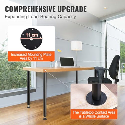 VEVOR 30 Inch Adjustable Desk Legs, Reinforced Steel Office Table Furniture Set of 4 for DIY, 1200 lbs Load Capacity Heavy Duty, Quick Installation with Adjustable Foot Cup Black - size: 30 inch/Straight