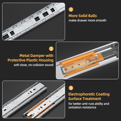 Furniware 5 Pairs 22 Inch Soft Close Drawer Slides Side Mount - size: 22 Inch
