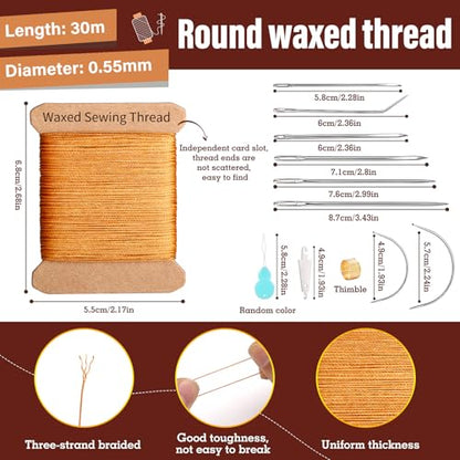 Waxed Thread 32 Yard 0.55mm Round Heavy Duty Leather Thread - color: Coffee
