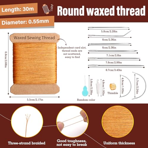 Waxed Thread 32 Yard 0.55mm Round Heavy Duty Leather Thread - color: Coffee