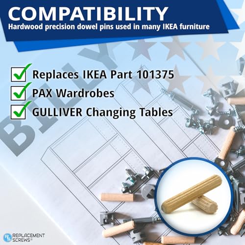 ReplacementScrews Wooden Dowel Pins Compatible with IKEA Part 101375