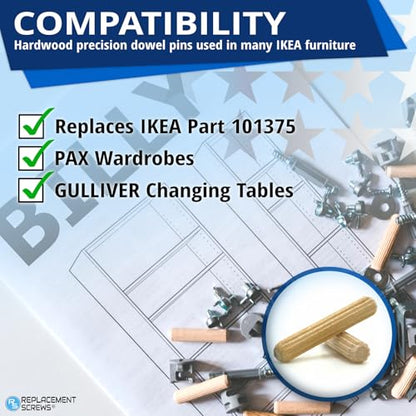 ReplacementScrews Wooden Dowel Pins Compatible with IKEA Part 101375