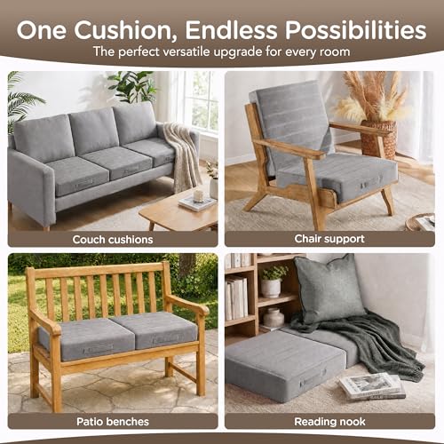Codi Couch Cushion Replacements, 5 Inch High-Density Foam, 24 Inch Grey - color: Grey, size: 24 Inch (Pack of 1)