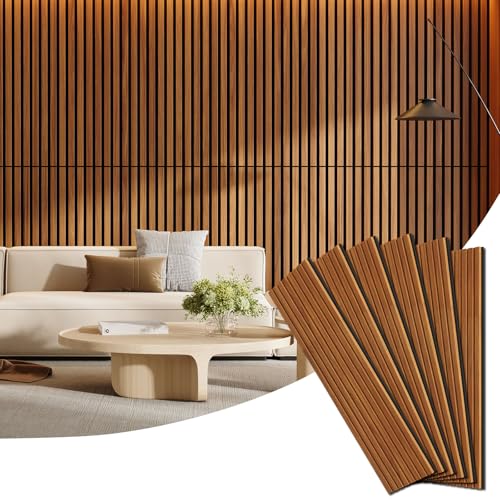 6 Pack Acoustic Wood Panels for Wall 47.24" x 12.79" Soundproof - color: Teak, size: 47" x 12" (6 PCs)