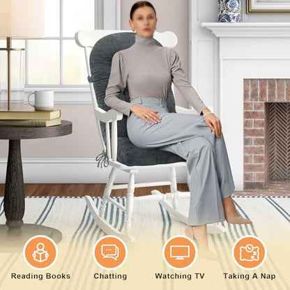 Rocking Chair Cushion - Chenille Fabric, High-Density Sponge, Durable Comfort Non-Slip Bottom Tufted Seat Pads with Ties, Chenille︱Dark Grey, 44x19x4 inch - color: Dark Grey