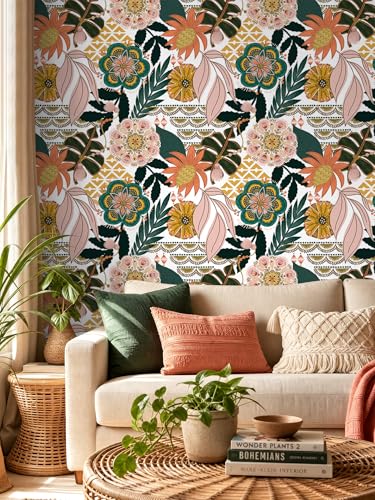 Peel and Stick Wallpaper Boho Floral Wallpaper - color: White