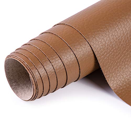 ANMINY Vinyl Fabric by the Yard, 54"W 0.7MM Faux Leather, Brown 25 Yds Roll - color: Brown, size: 25 Yards
