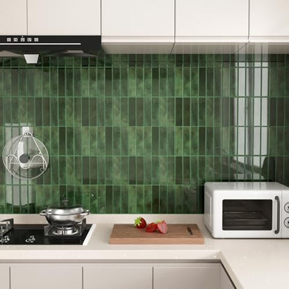 Peel and Stick Backsplash Tile for Kitchen, 10 Sheets, 11.42''x9'' - color: Green
