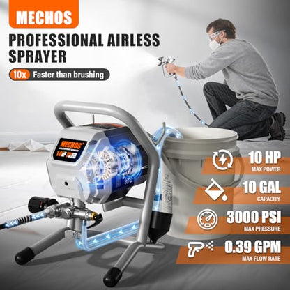 Airless Paint Sprayer, Thinning-Free Elec Spray Gun w/Brass Nozzles+Ext Rod - color: Silver