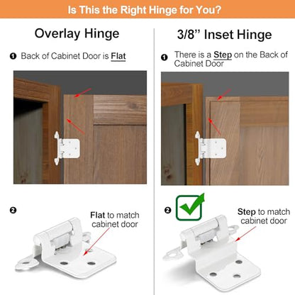 White Cabinet Hinges, 3/8” Inset, 4 Pack - color: White, size: 3/8 Inch Inset
