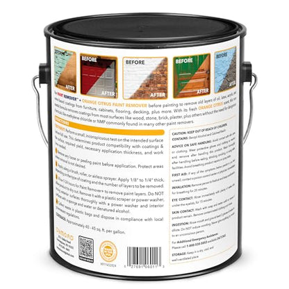 Dumond Paint Remover Plus Orange Citrus, Do It Yourself, Refinish Furniture, Cabinets, Decks, Antiques, Masonry, for Oil, Latex, Acrylic, Water-Based Paints, Varnishes & Stains, Citrus Scent, Gallon - size: GALLON