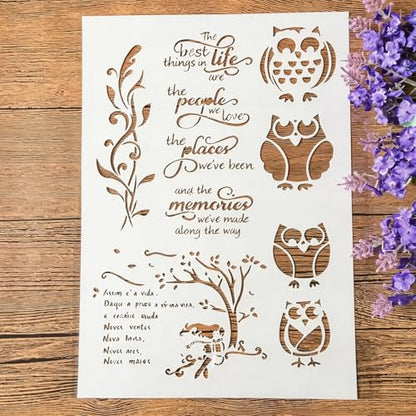 TIAMECH A4 Reusable Four Owls Stencil for Painting - style: Four Owls