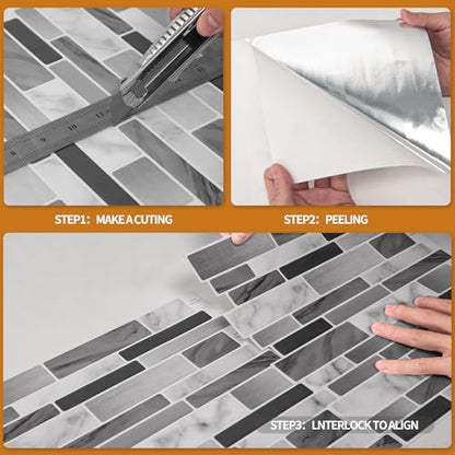WOWSTAR 10-Sheet Peel and Stick Tiles, Marble Look Kitchen Backsplash Tiles, 12"x12" (Gray Marble) - color: Gray