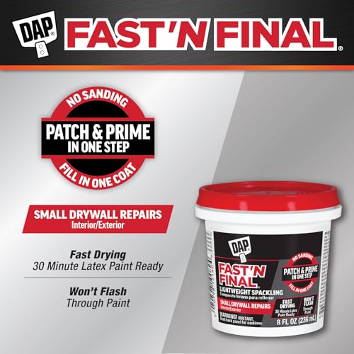 DAP Fast 'N Final Lightweight Spackling, White, 8 Oz (7079812140) - size: 8 Fl Oz (Pack of 1)