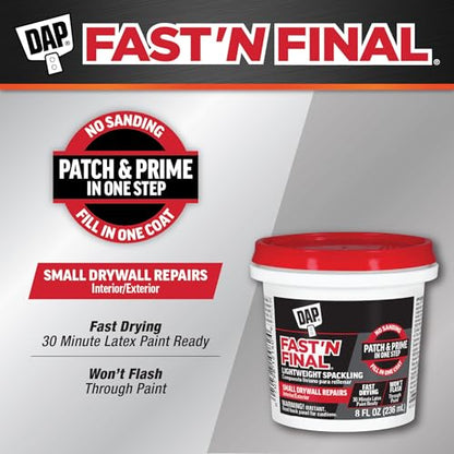 DAP Fast 'N Final Lightweight Spackling, White, 8 Oz (7079812140), (Pack of 2) - size: 8 Fl Oz (Pack of 2)