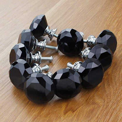 Crystal Glass Cabinet Knobs 30mm Diamond Shape Drawer Kitchen Cabinets Dresser Cupboard Wardrobe Pulls Handles 10 Pcs - color: Black