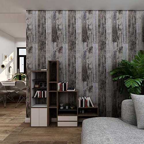 Yun-aeon Natural Wood-Gray Contact Paper Peel and Stick Wallpaper - color: Natural Wood-Gray, size: 17.3" x 472.4"
